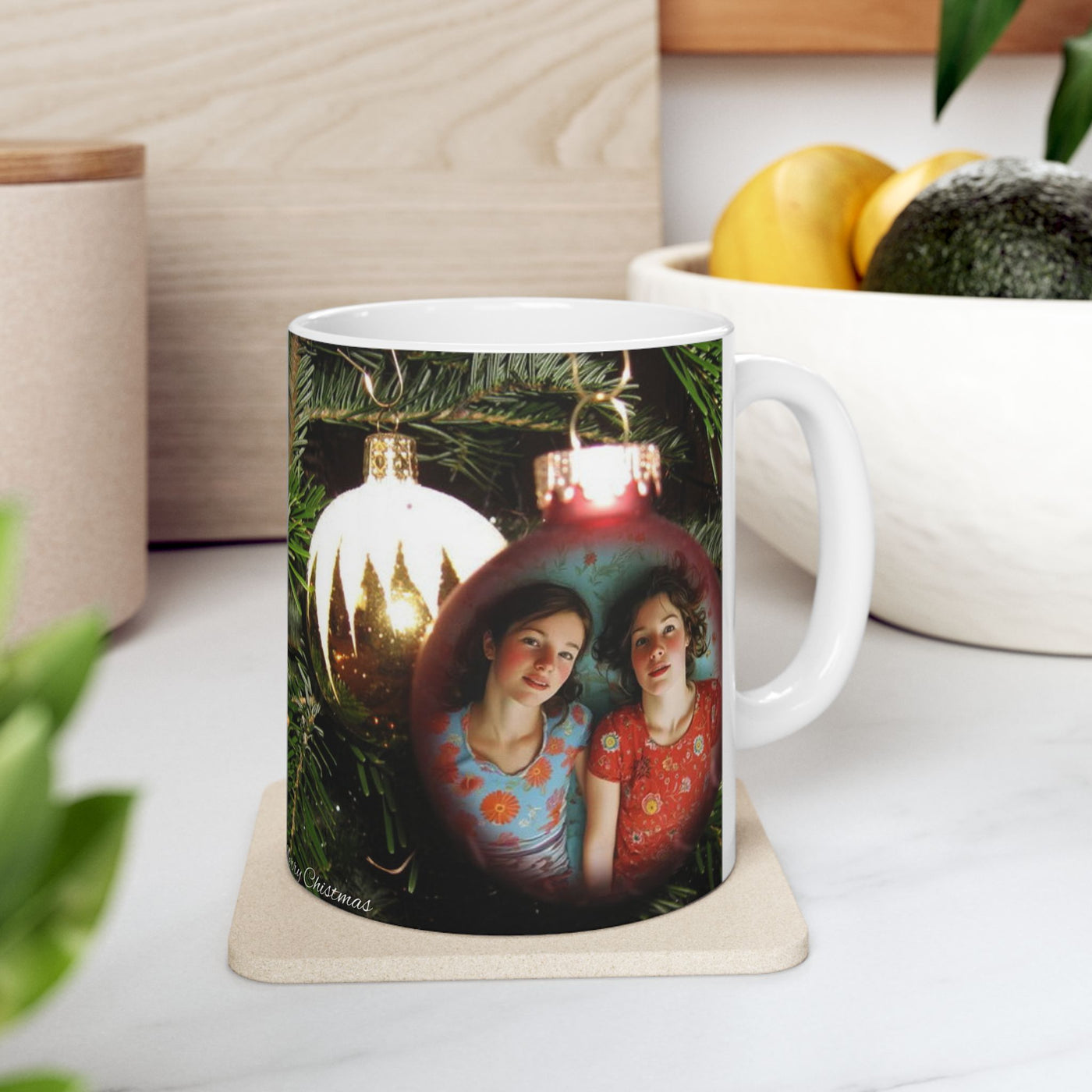 Merry Christmas Custom Photo in a Bulb Mug