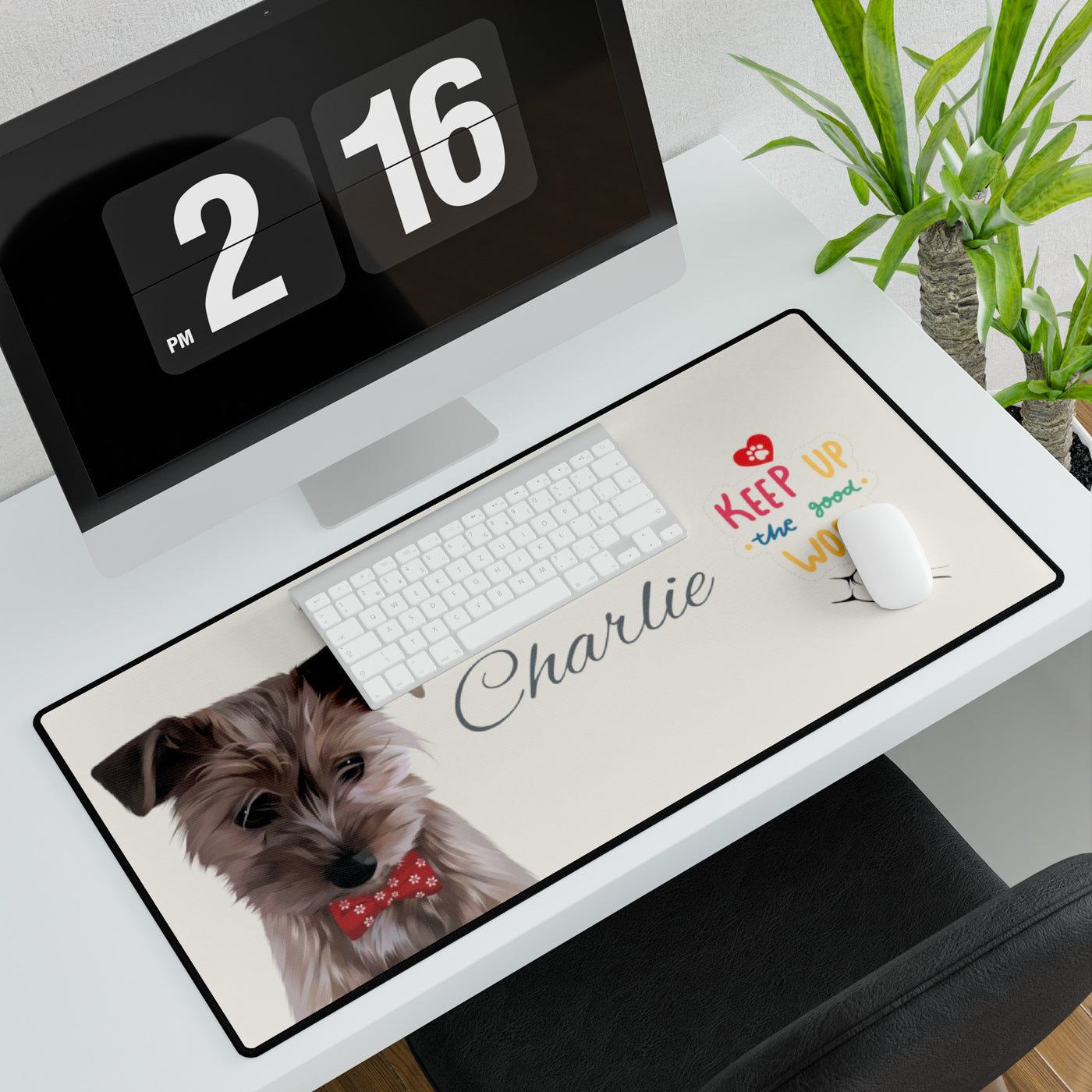 Custom Dog Desk Mat - Using Pet Photo and Name Personalized - size 31.5'' x 15.5''