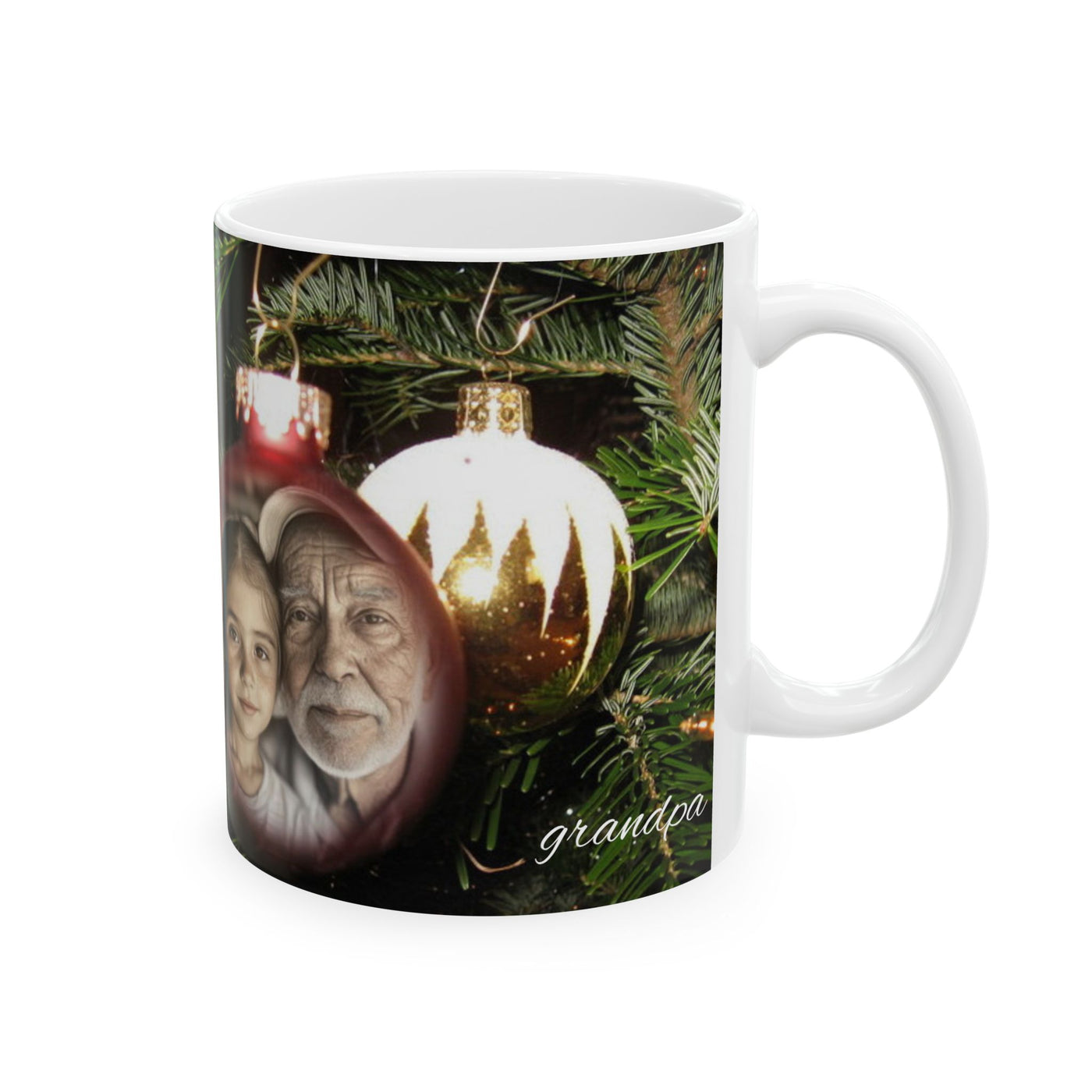 Photo Personalization Mug on Christmas Bulbs, Grandpa gift