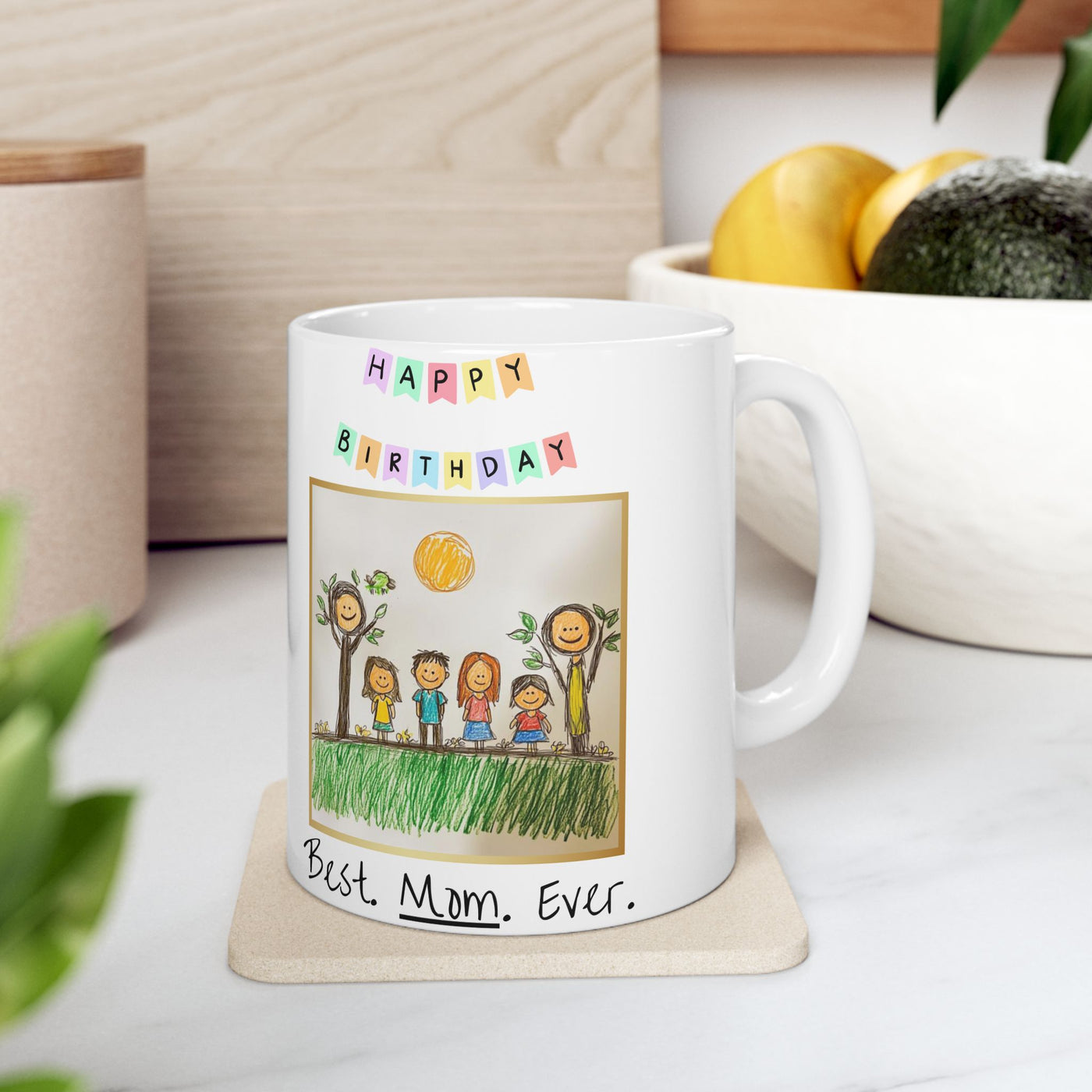 Happy Birthday Custom Childrens Drawing, Framed, Mug, Mom Gift