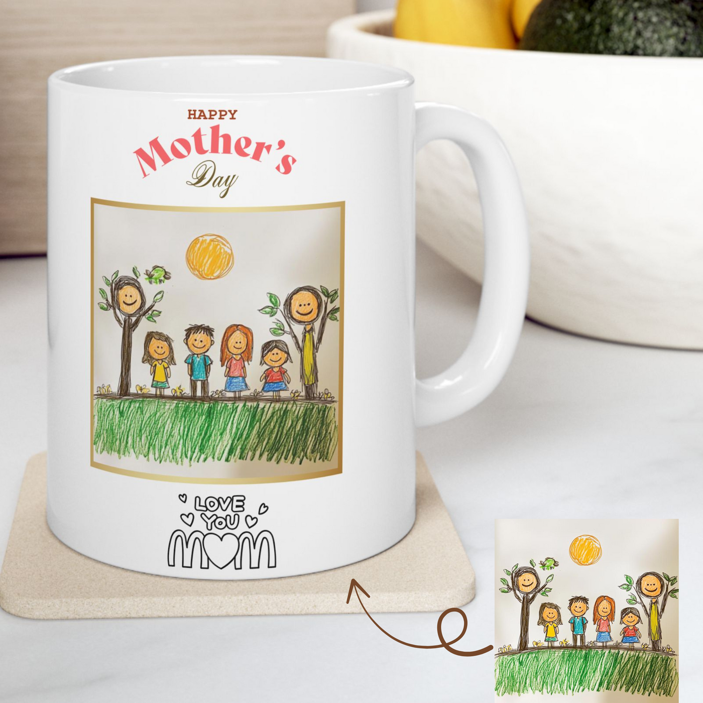 Mothers Day Gift, Custom Coffee Mug, Childs Art Photo