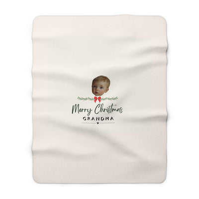 Personalized Photo Face Merry Christmas Grandma Fleece Blanket