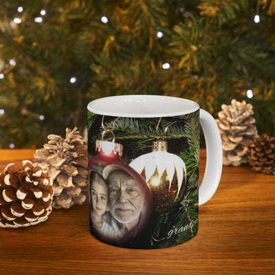 Photo Personalization Mug on Christmas Bulbs, Grandpa gift