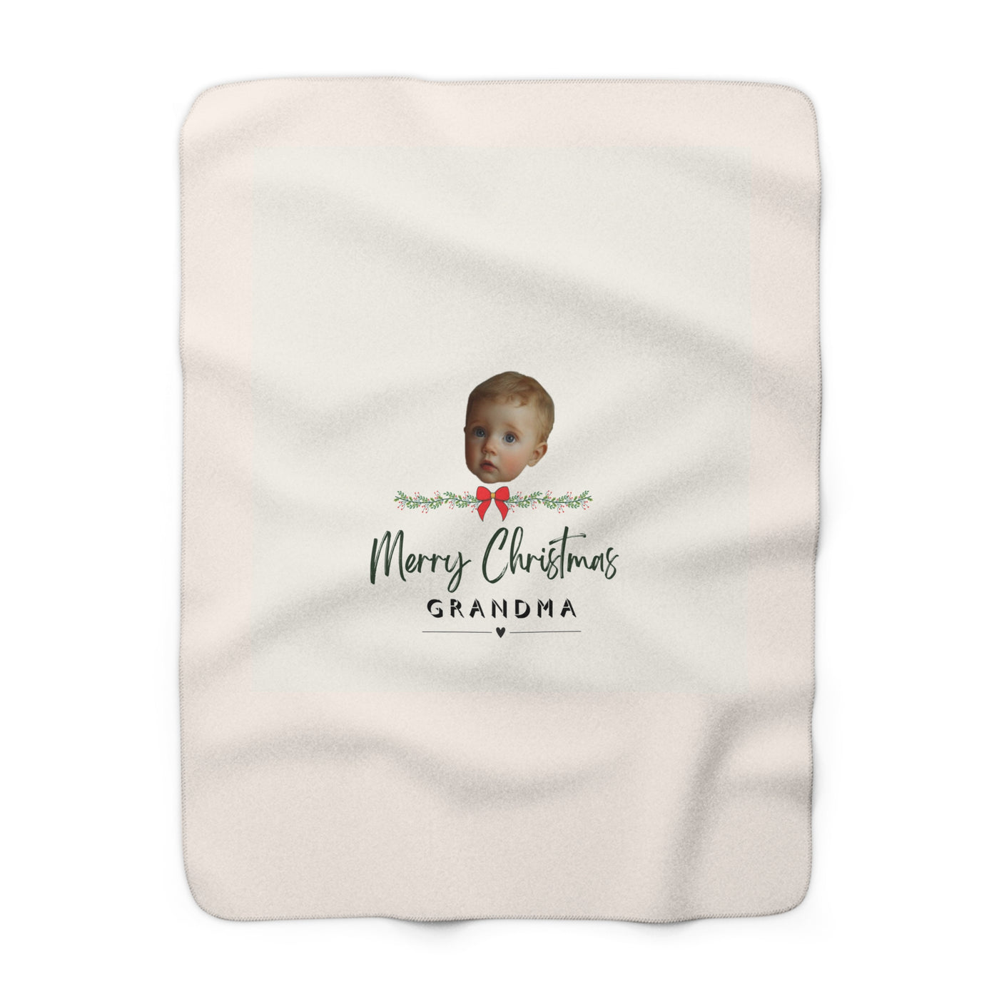 Personalized Photo Face Merry Christmas Grandma Fleece Blanket