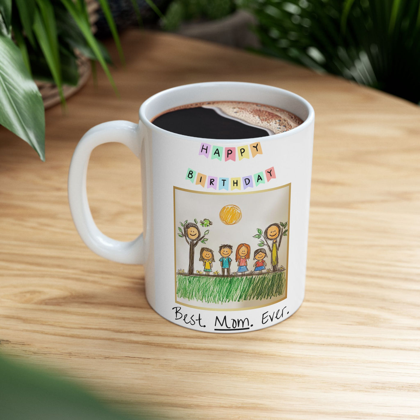 Happy Birthday Custom Childrens Drawing, Framed, Mug, Mom Gift