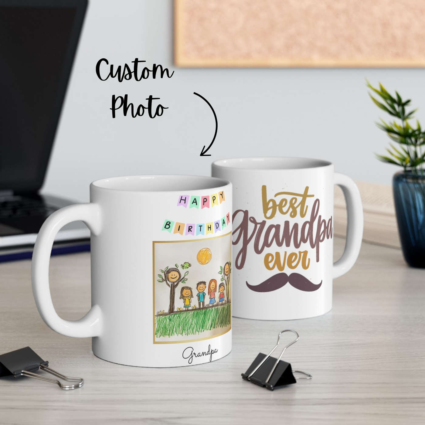 Childrens Drawing Mug Happy Birthday Grandpa