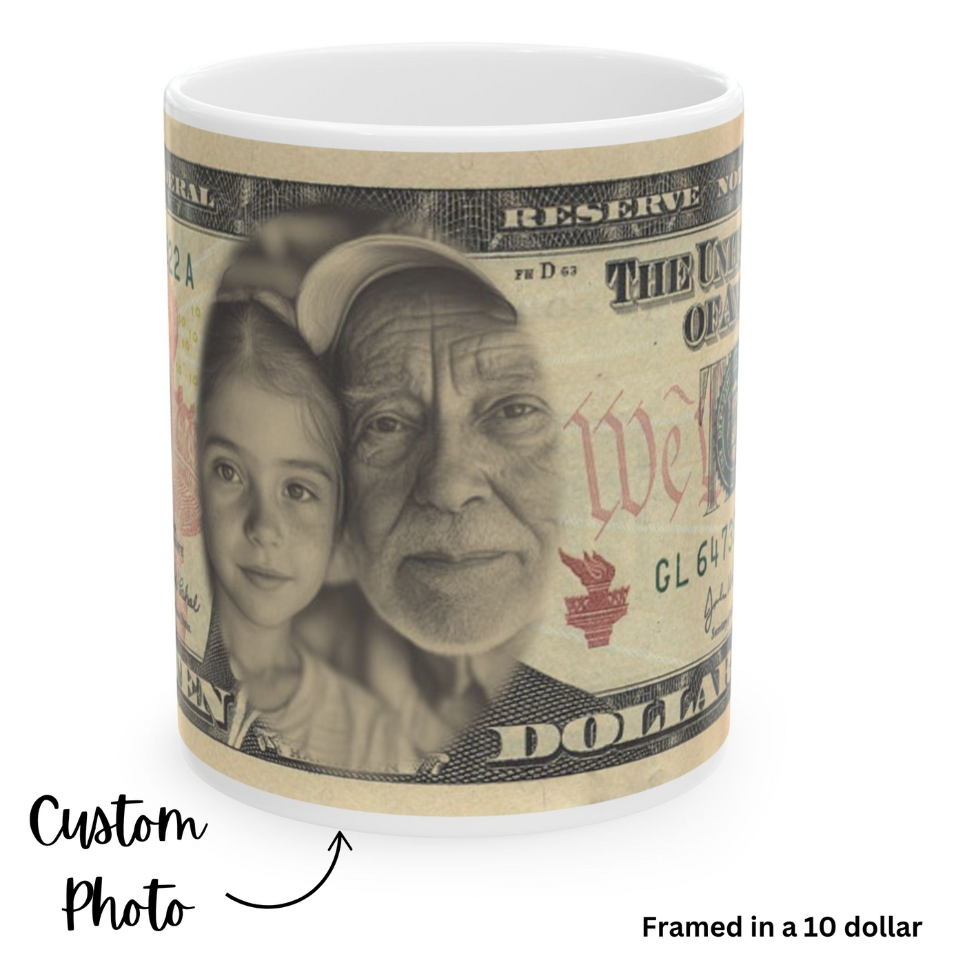 Photo Personalization Mug on 10 Dollar Bill, Grandpa Gift