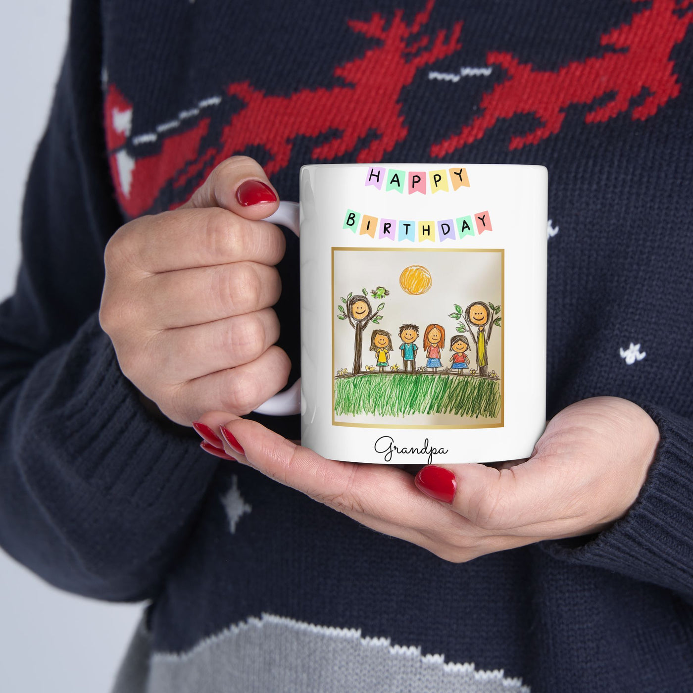 Childrens Drawing Mug Happy Birthday Grandpa