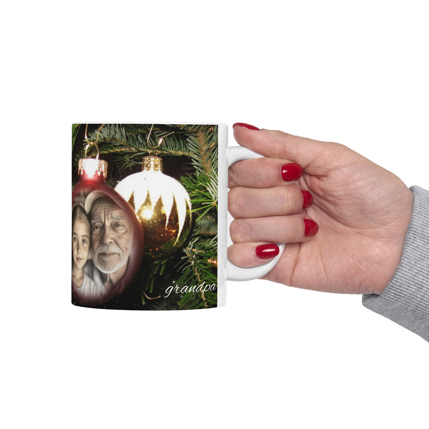 Photo Personalization Mug on Christmas Bulbs, Grandpa gift