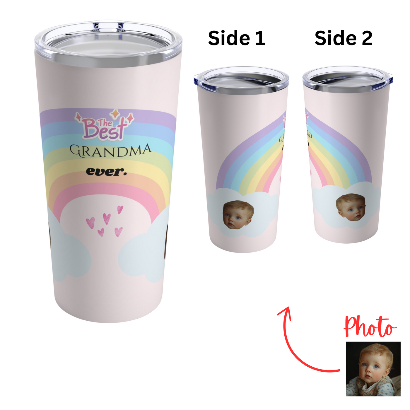 Personalized Photo Grandma Tumbler Gift 20 oz