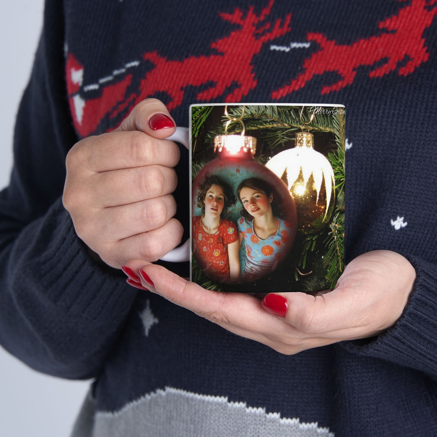 Merry Christmas Custom Photo in a Bulb Mug