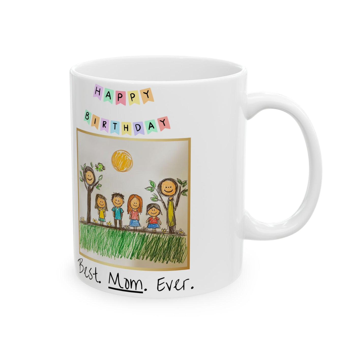 Happy Birthday Custom Childrens Drawing, Framed, Mug, Mom Gift