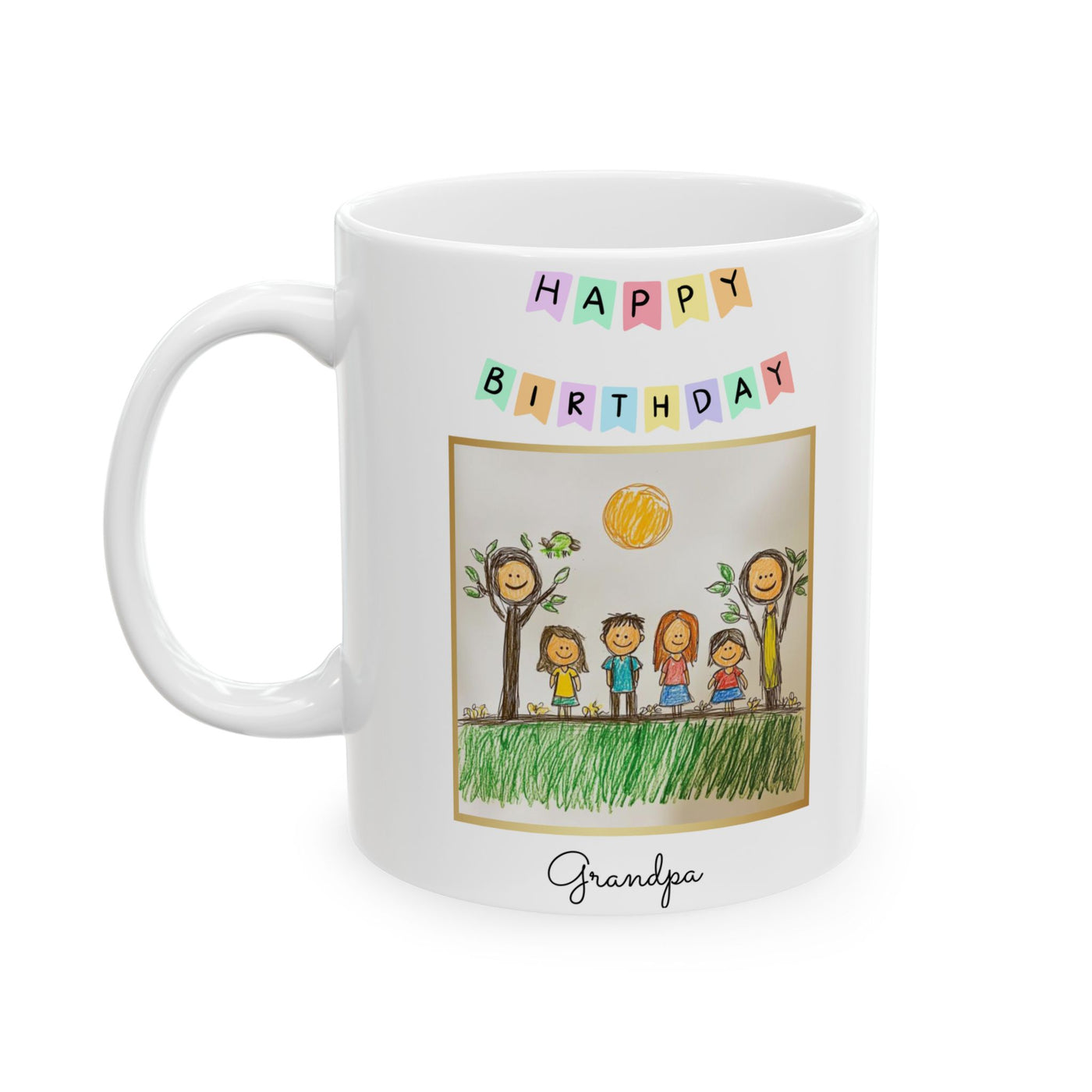 Childrens Drawing Mug Happy Birthday Grandpa