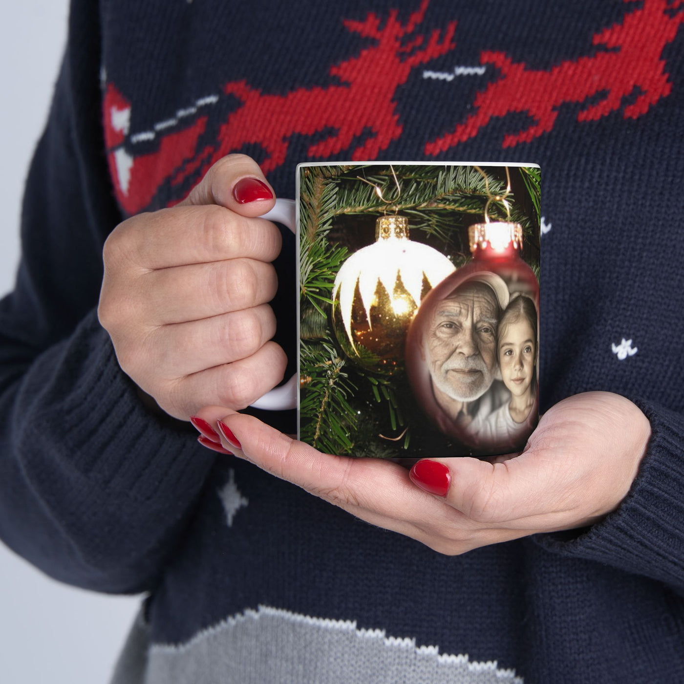 Photo Personalization Mug on Christmas Bulbs, Grandpa gift