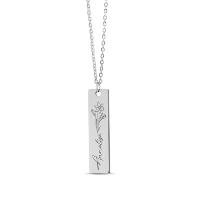 Birthflower Name Bar Necklace